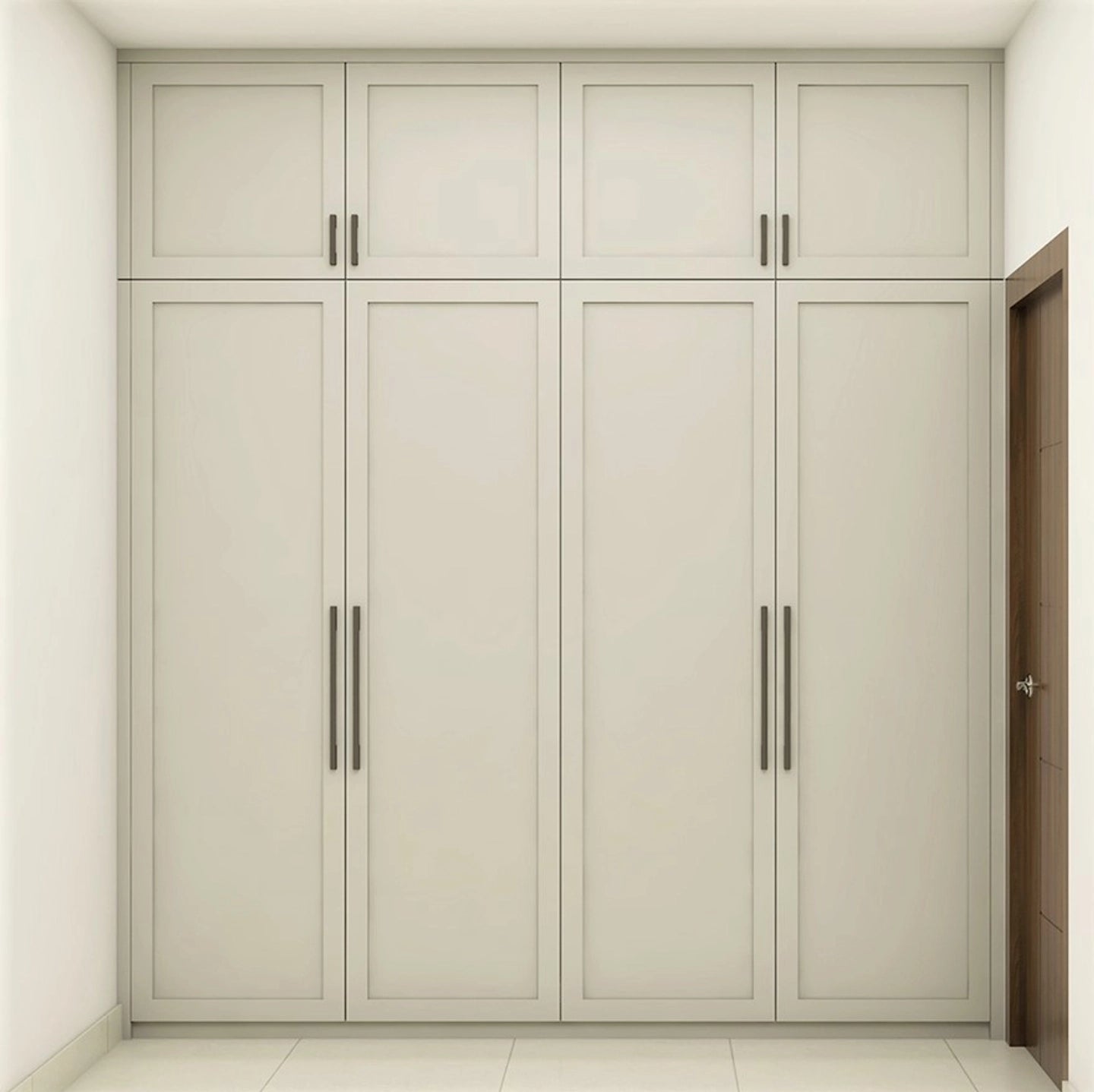 Compact 4-Door Hinged Modern Wardrobe Design with Loft
