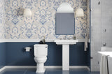 Spacious Contemporay Bathroom With Blue Floor And Wainscotting