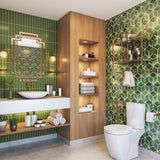 Spacious Modern Green Bathroom With Brass Furnishings