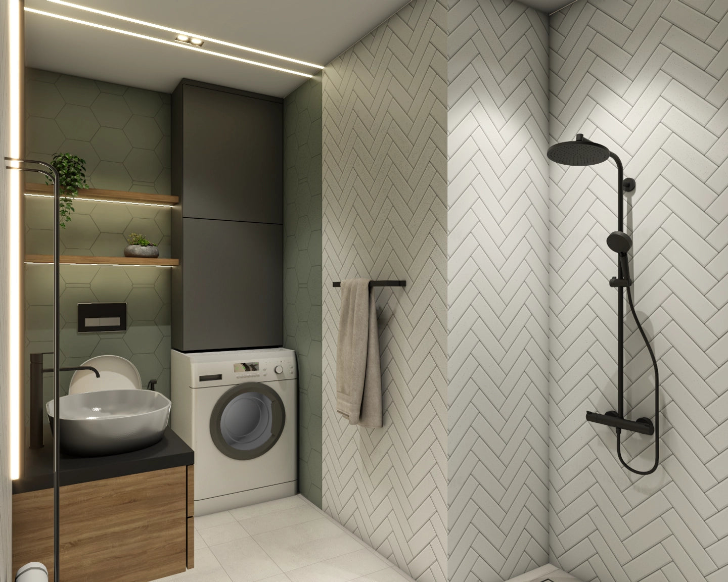 Compact Bathroom Design With Washing Machine
