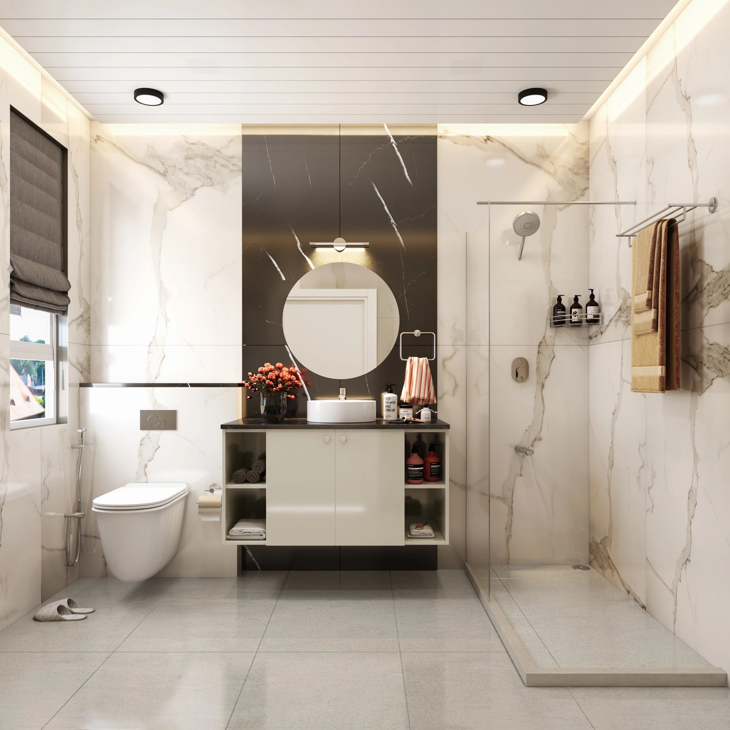 Spacious Luxury Bathroom With Dual Tone Colour Palette