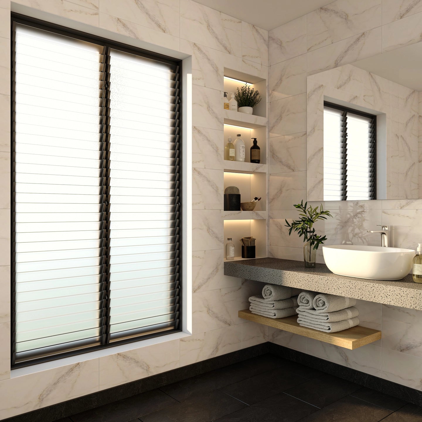 Modern Bathroom With Luxury Marble Style Walls