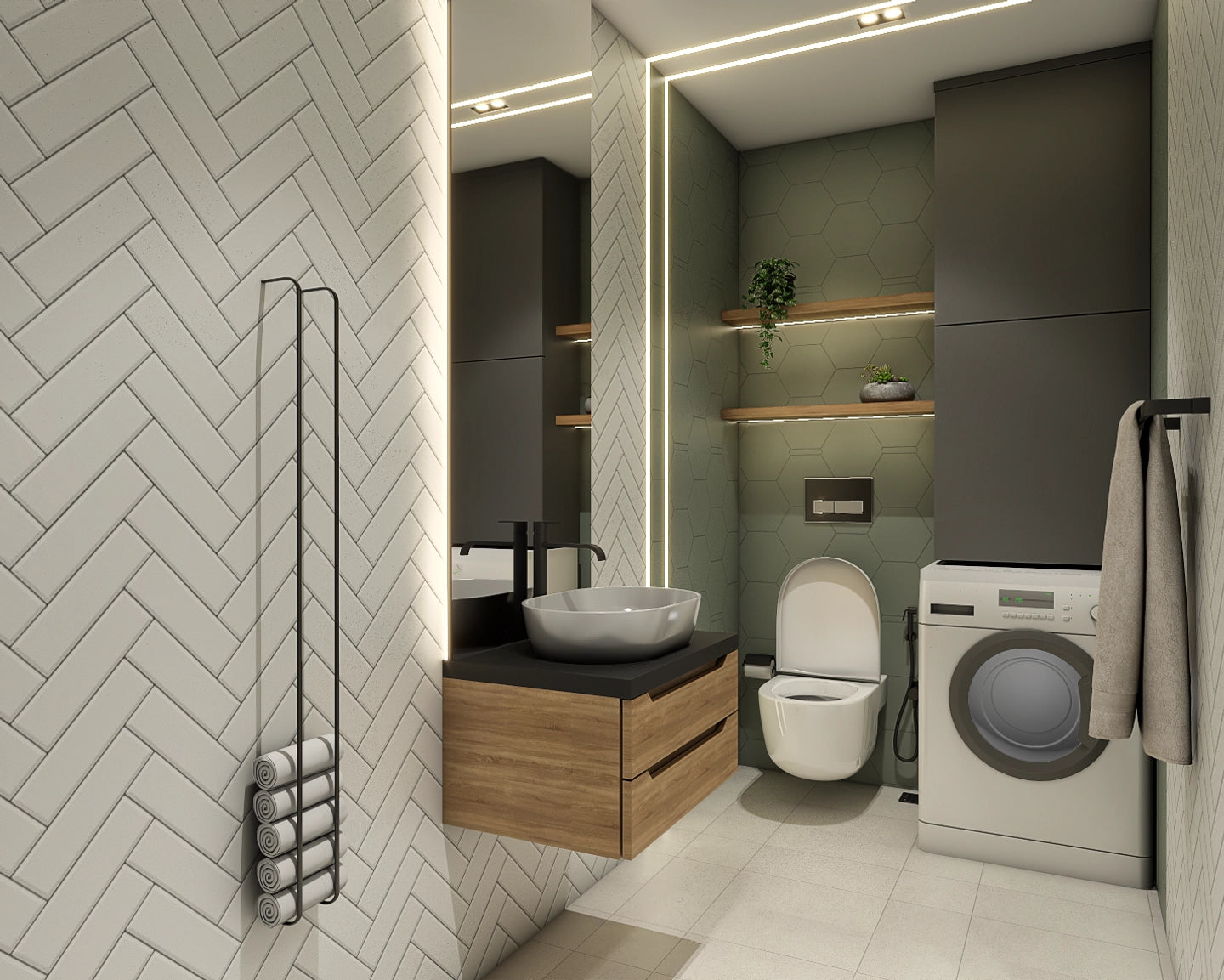 Compact Bathroom Design With Washing Machine