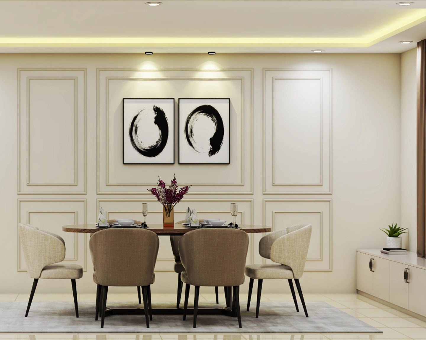 Classic Trimmed Wall 6-Seater Dining Room Design