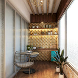 Wooden Flooring and Patterned Wall Modern Compact Balcony Design