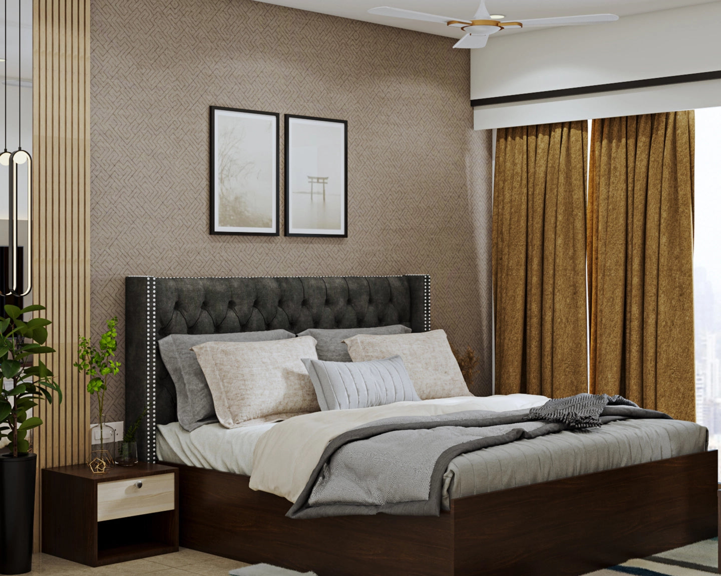 Contemporary Brown Master Bedroom Design With Compact Interiors