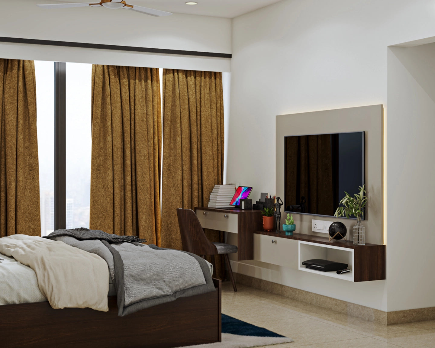 Contemporary Brown Master Bedroom Design With Compact Interiors