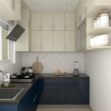 Compact Kitchen with Blue and White Colours