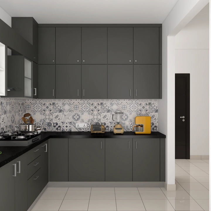Budget Kitchen with Dark Grey Laminates
