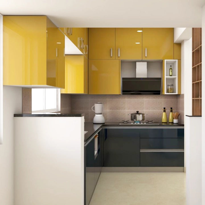 Budget Kitchen with Mustard Coloured Cabinets