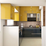 Budget Kitchen with Mustard Coloured Cabinets