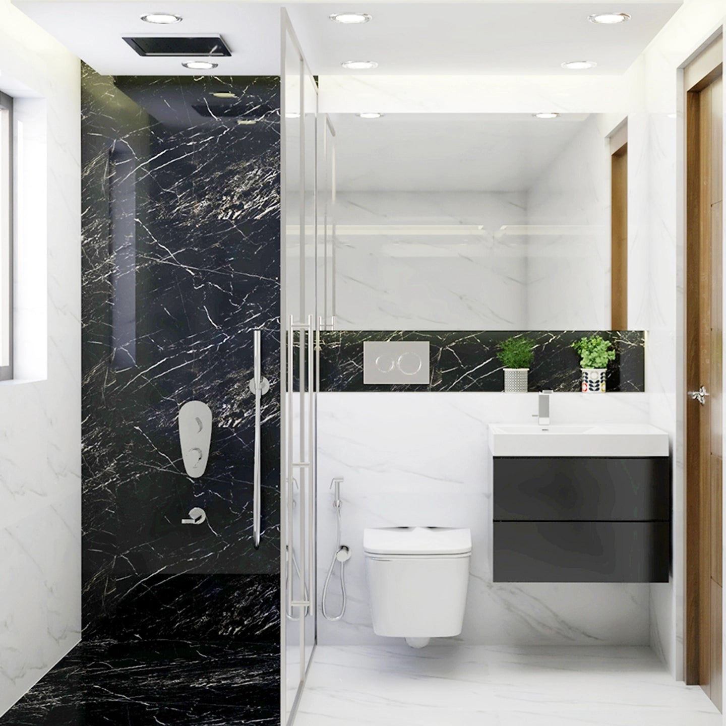 Contemporary Bathroom Design With Black Tiling