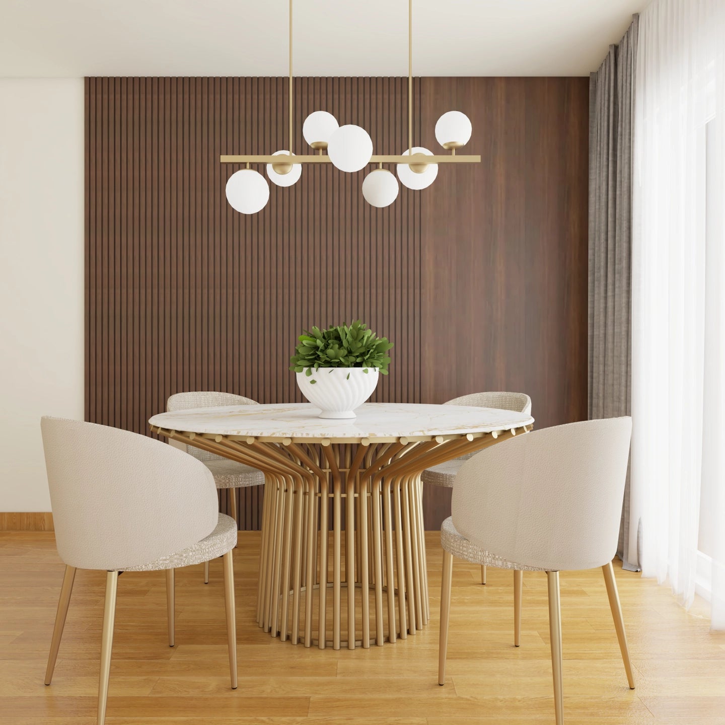 Contemporary Dining Room With Wooden Flooring & Elegant Decor