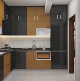 Brown and Black Modular Kitchen