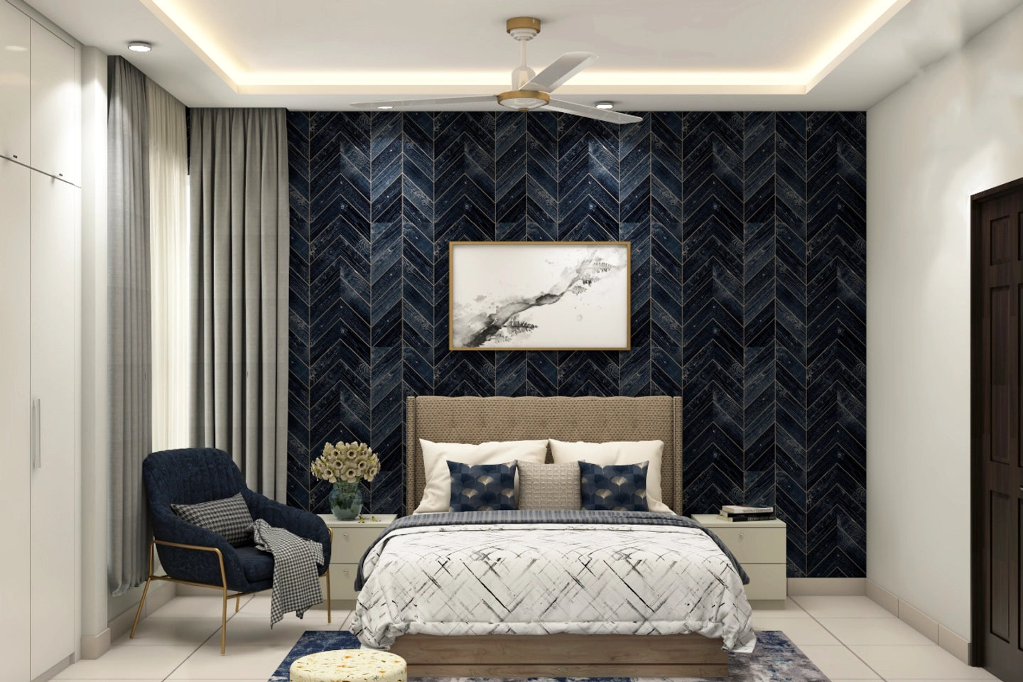 Contemporary Dark-White Themed Guest Room Design