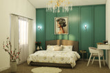Contemporary Guest Bedroom Design With Dark Green Accent Wall