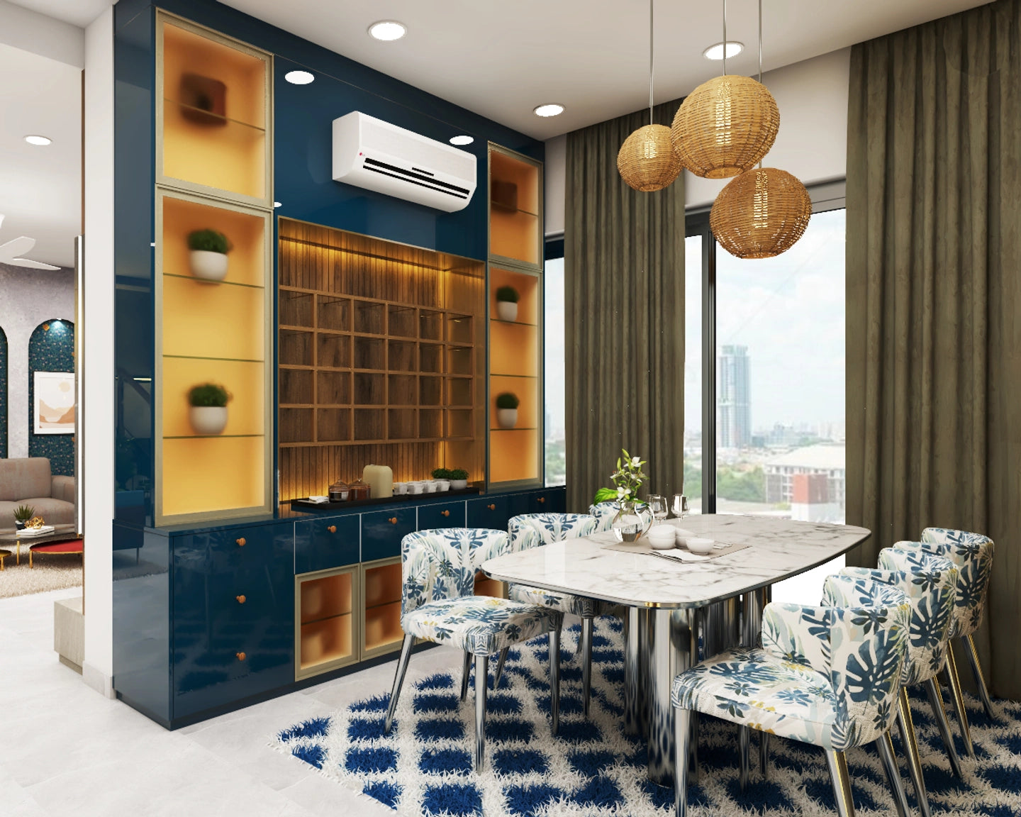 Blue Themed Contemporary Dining Room Design Ideas