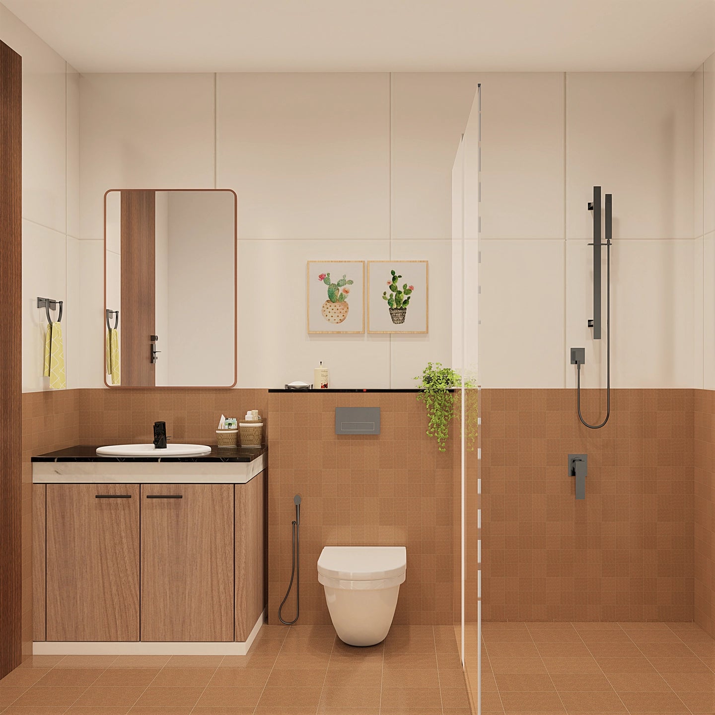 Contemporary Bathroom Design With Brown Tiles