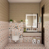 Compact Bathroom with Patterned Wainscoting