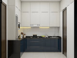Blue-White L-Shaped Modular Kitchen