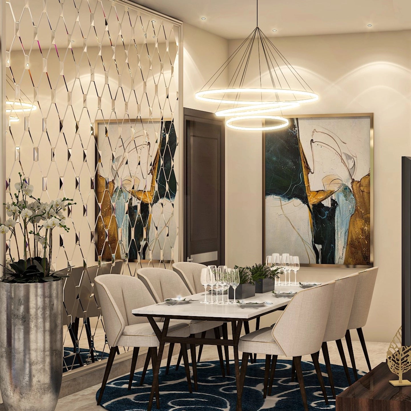 Contemporary Dining Room With Spacious Interiors