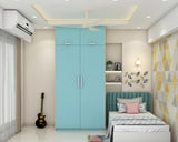 Compact Kid's Bedroom Design With Refreshing Blue Wardrobe And Bed