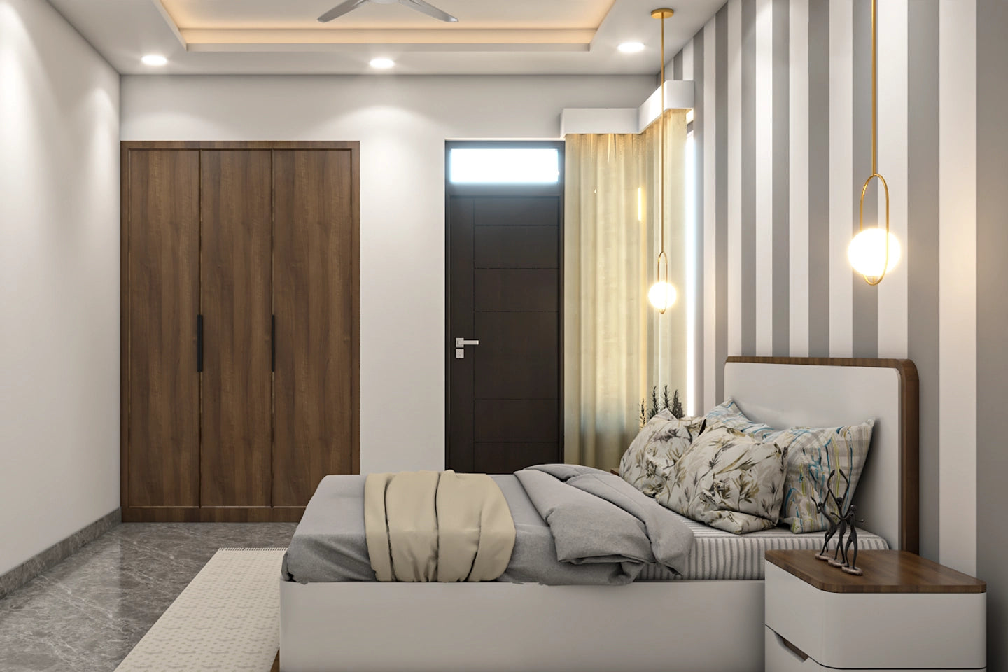 Compact Bedroom With Soothing Grey And White Colours