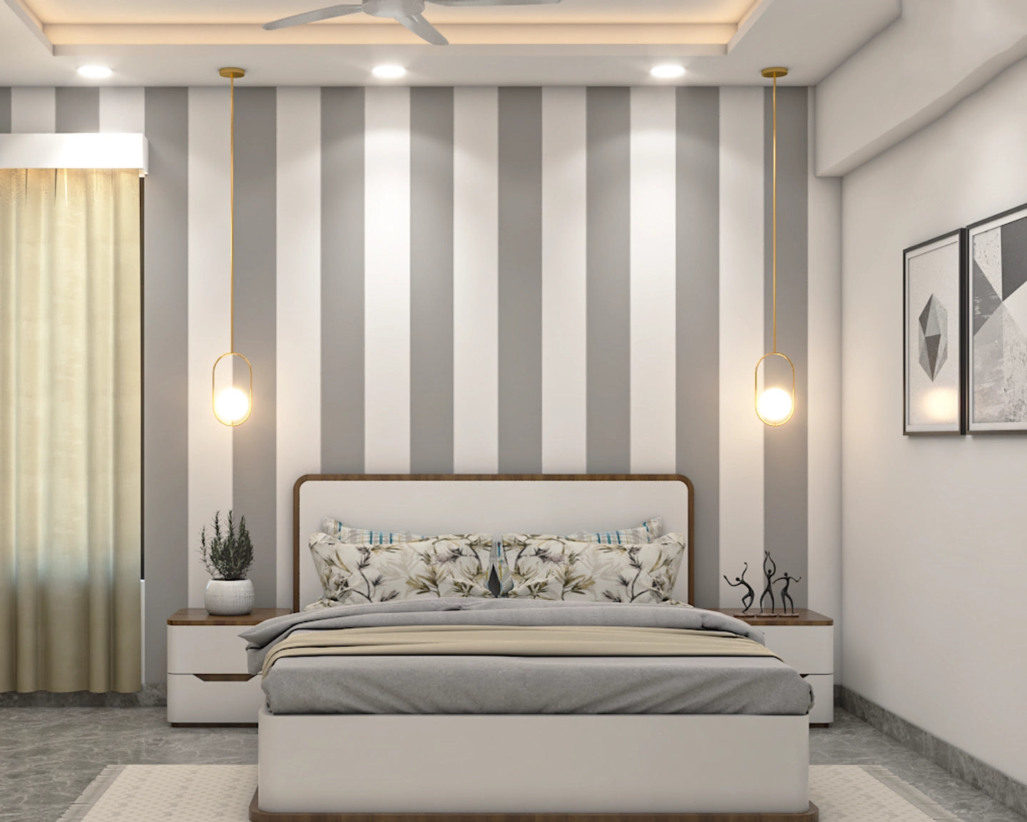 Compact Bedroom With Soothing Grey And White Colours