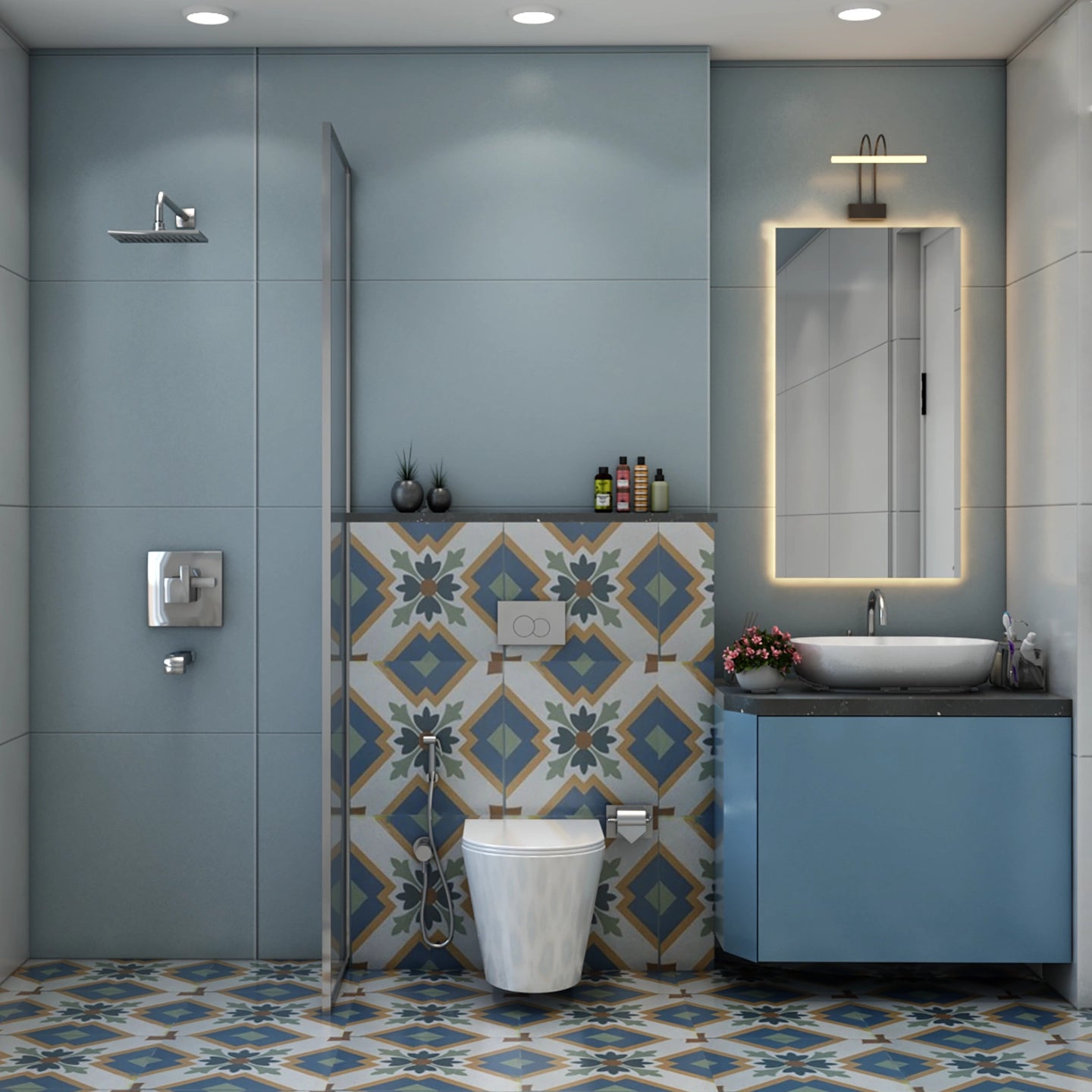 Blue Modern Spacious Bathroom Design