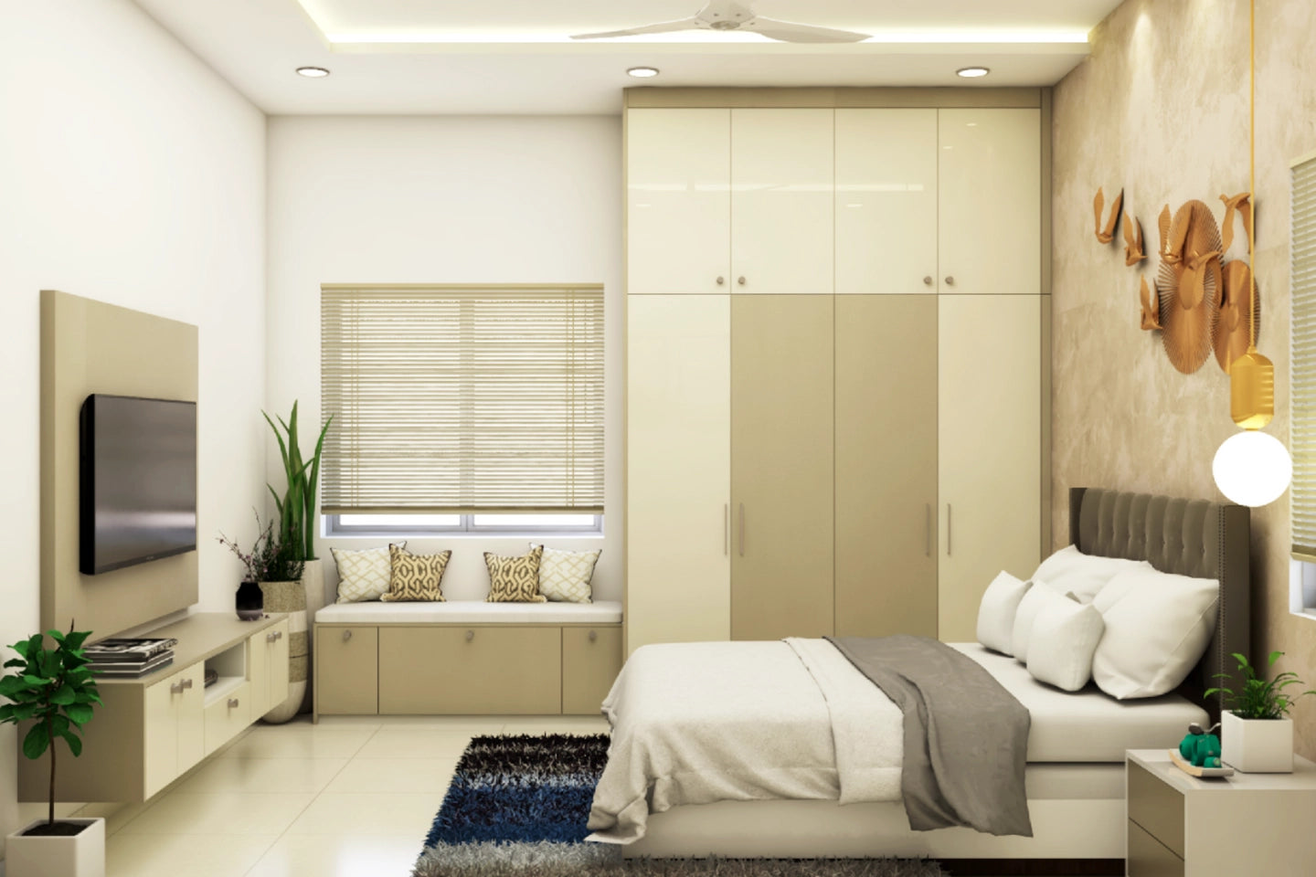 Beige And Off-White Coloured Guest Room Design