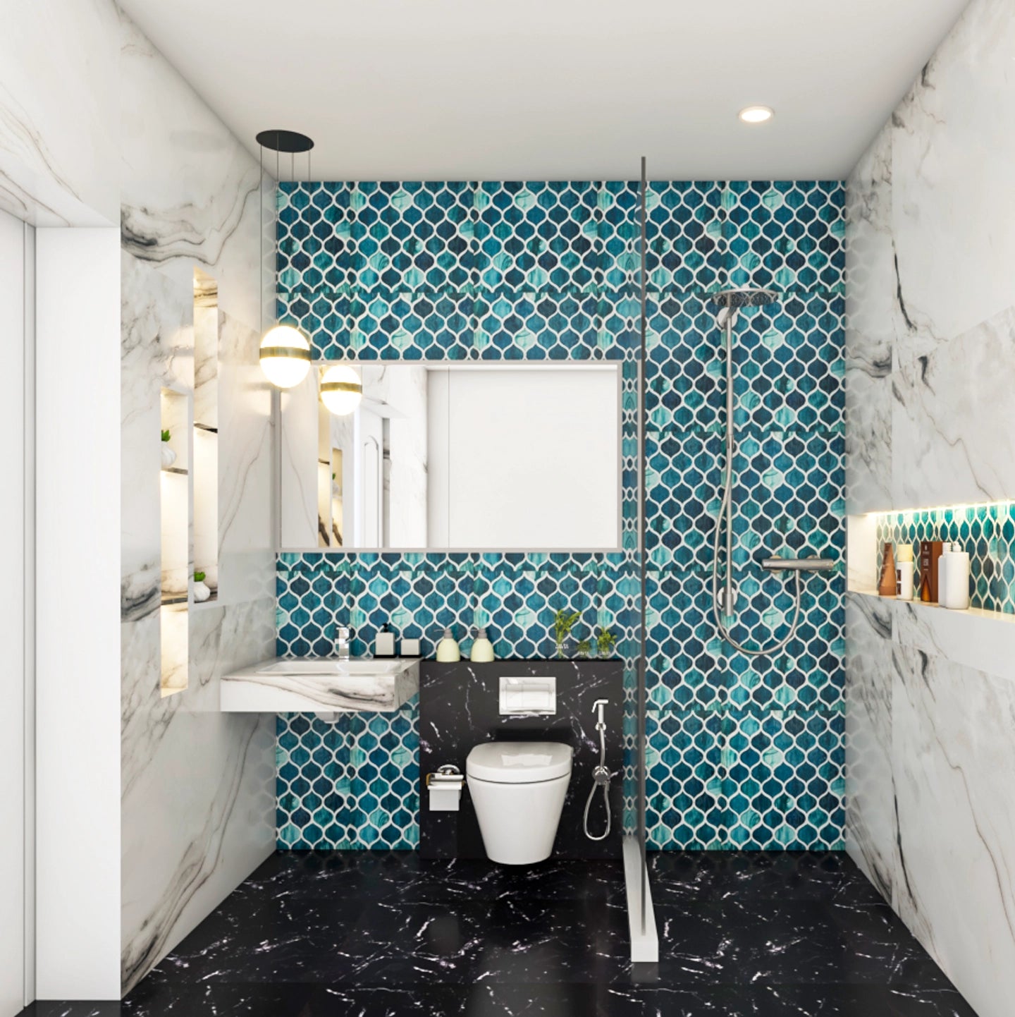 Contemporary Bathroom Design With Geometric Tiles