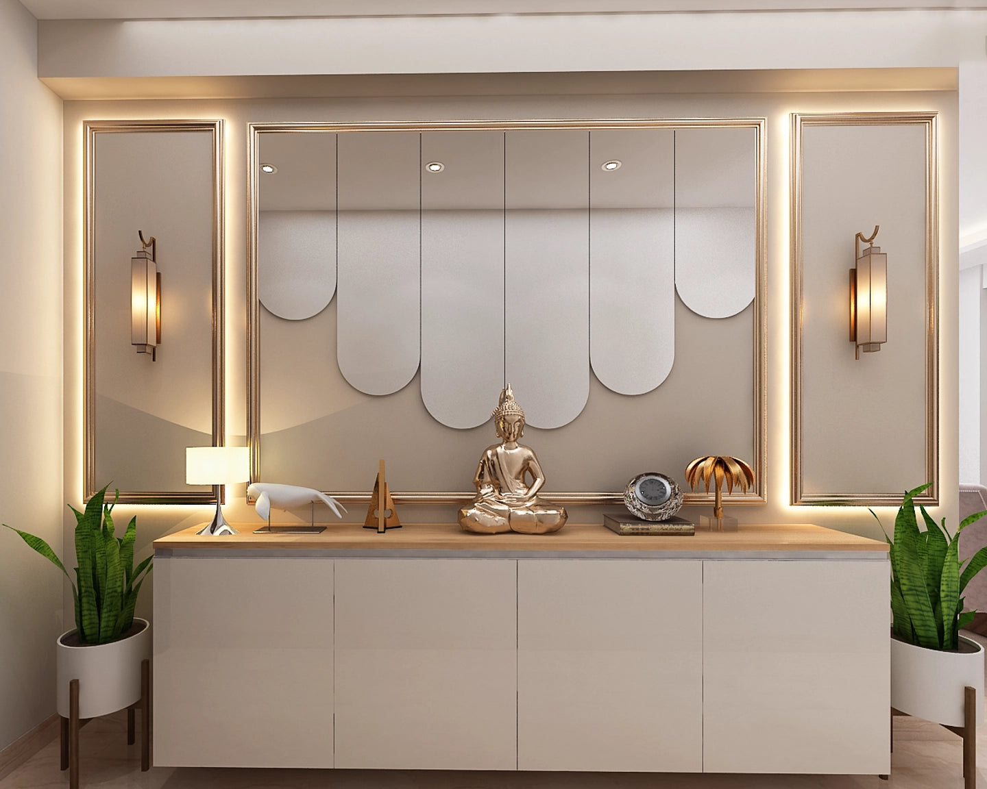 Contemporary Foyer Design With Buddha Figurine