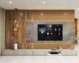 Brown Panelling Living Room Design with Grey Marble Finish