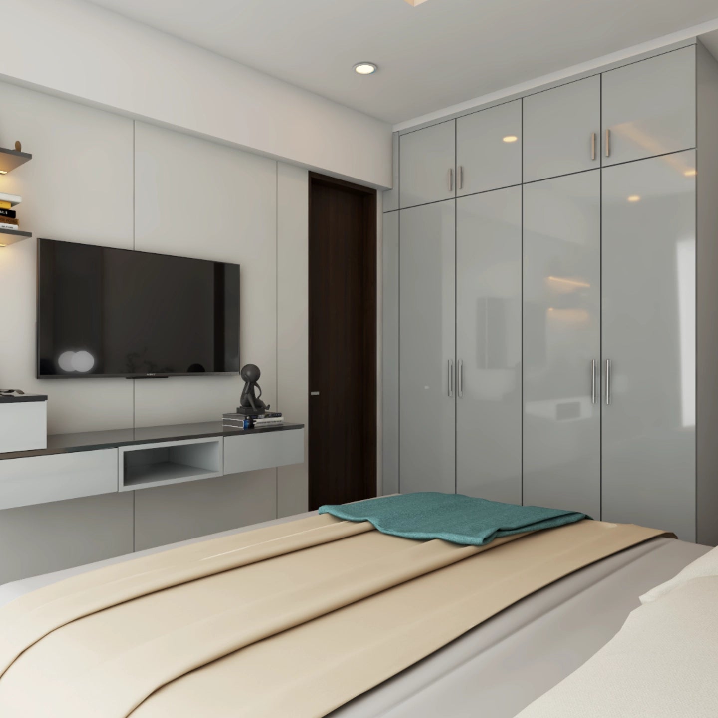 Compact Grey-Themed Bedroom Design