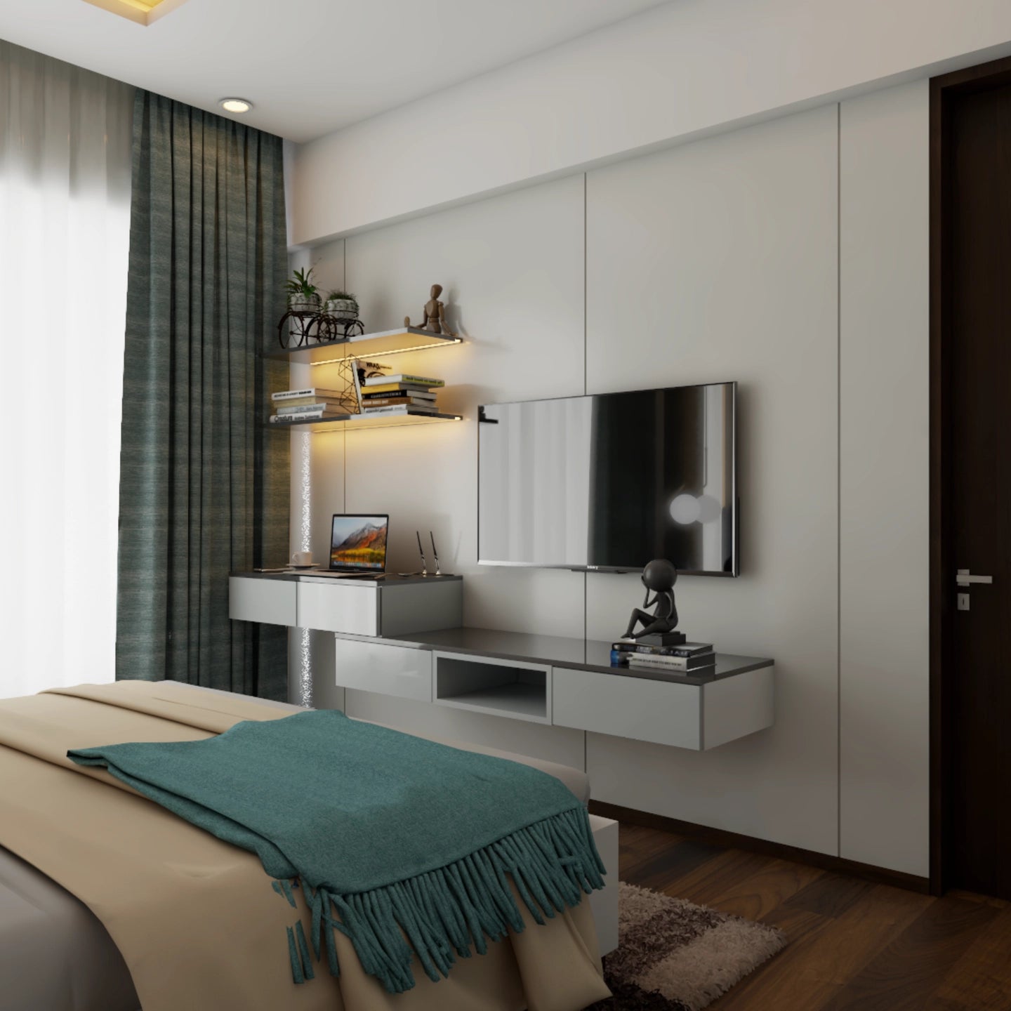 Compact Grey-Themed Bedroom Design