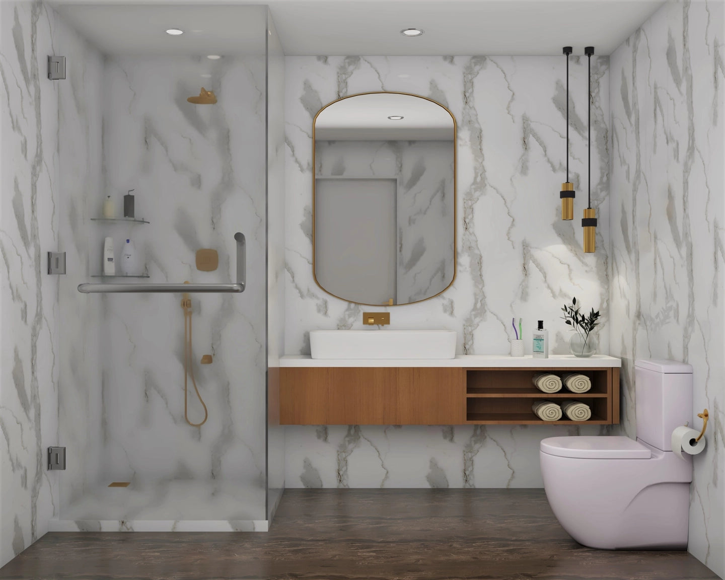 Classic Washroom Design With Golden Elements
