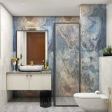 Blue And Beige Spacious Bathroom Design
