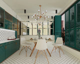Classic Green Dining Room With Patterned Tiles