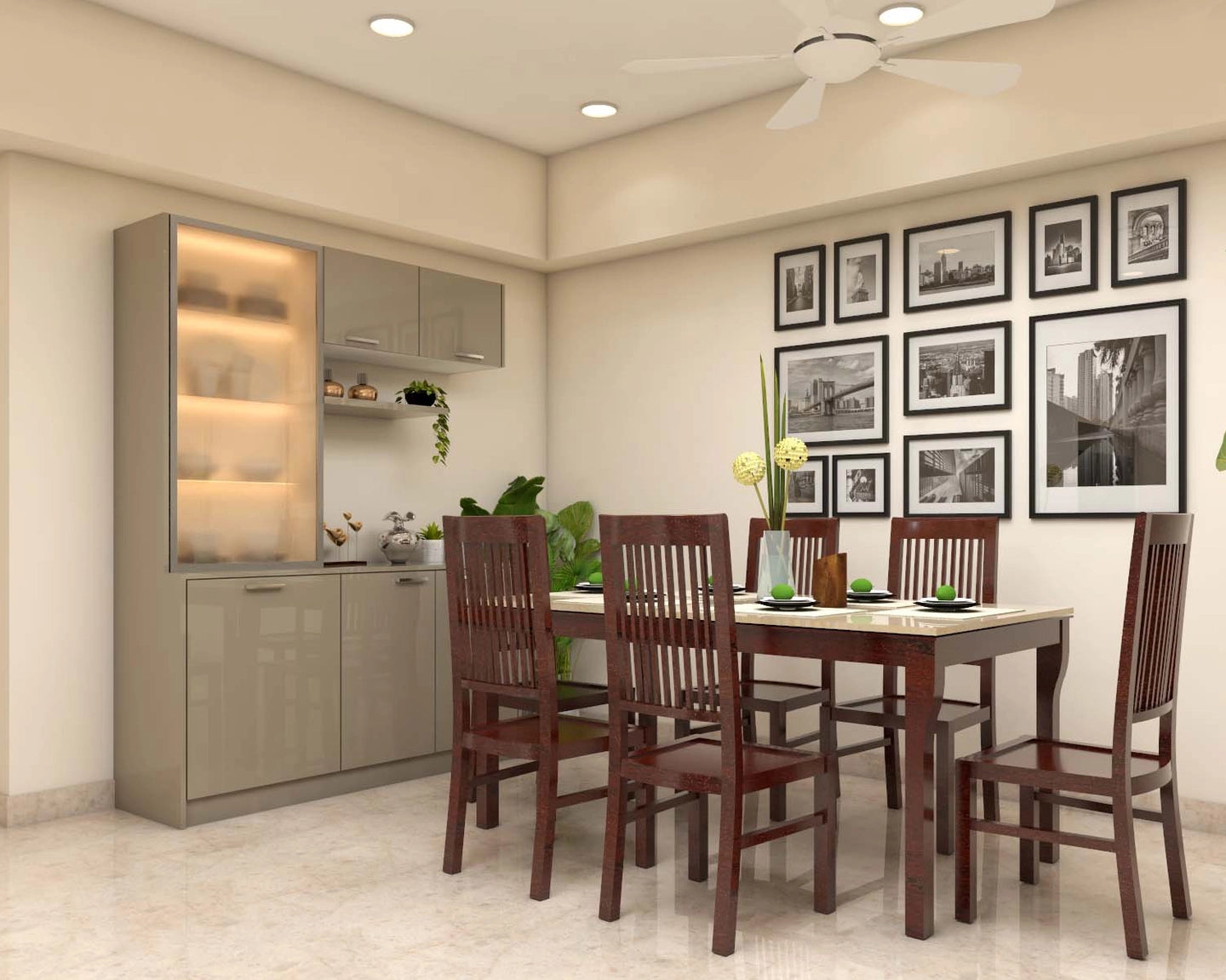 Compact Dining Room Design With Crockery Unit