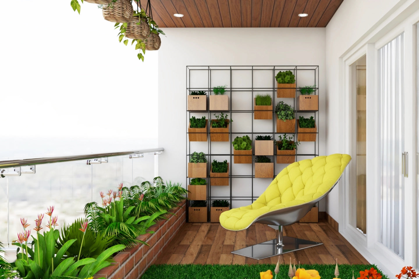 Modern Balcony Design With Yellow Accent Chair