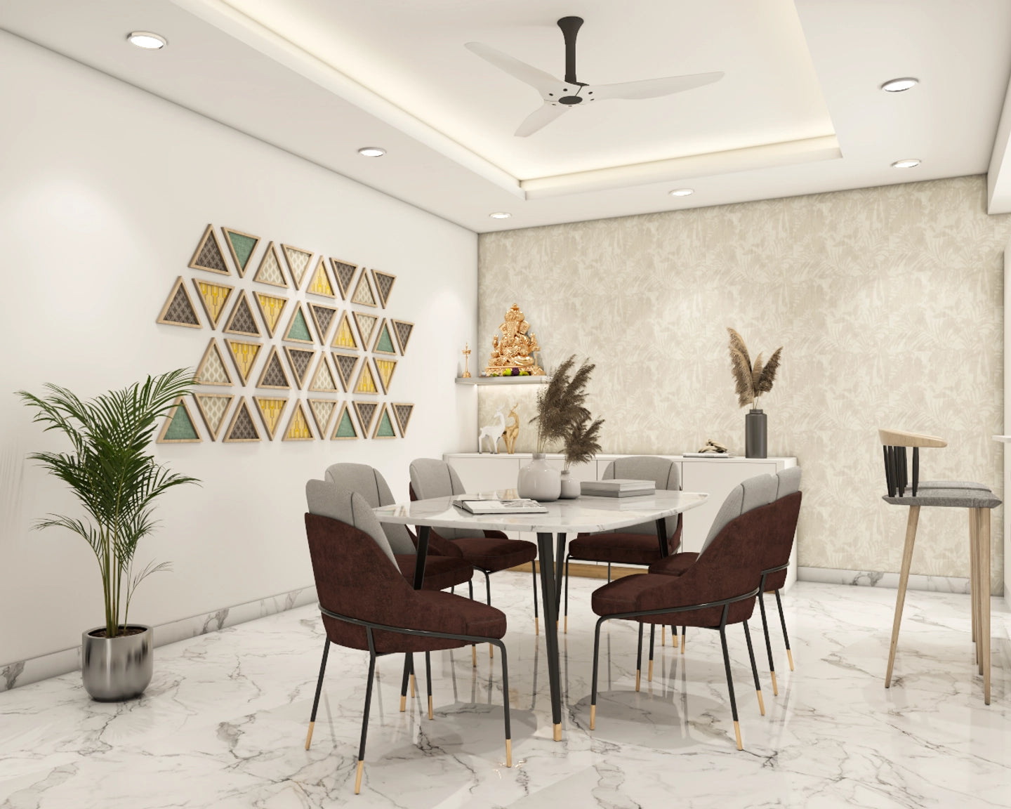 Contemporary 6-Seater Dining Room Design With Golden Accents