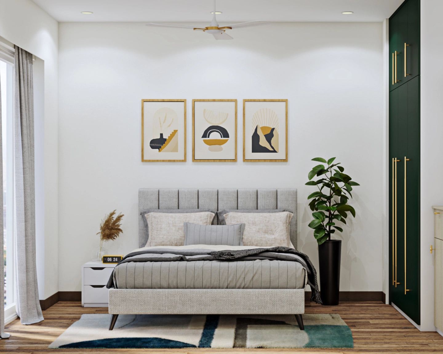 Compact Guest Room with Green Wardrobe