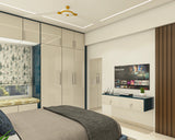 Contemporary Compact Master Bedroom Design with Blue Upholstery