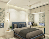 Contemporary Compact Master Bedroom Design with Blue Upholstery