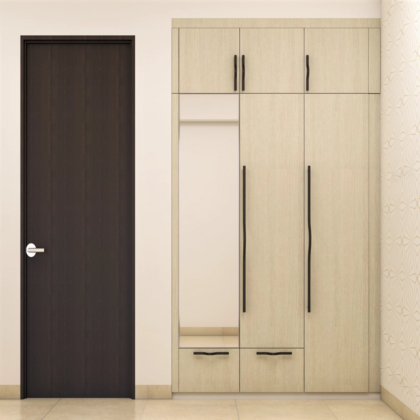 Beige Wooden Textured Wardrobe