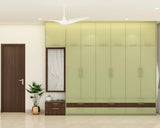 Contemporary Green Wardrobe Design With Loft And Drawers