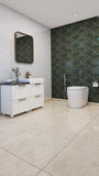 Spacious Bathroom With Multi-green Subway Wall Tile