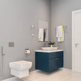 Small Low Maintenance Bathoom With Blue Vanity