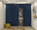 Blue Straight Hinged Modern Wardrobe Design with Loft Storage