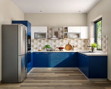 U-Shaped Kitchen with Blue Cabinets